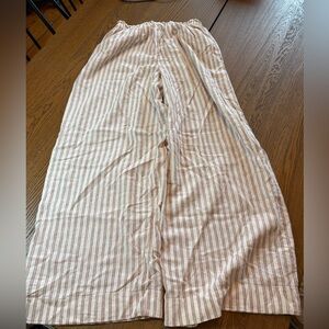 Aerie Cream and Red Striped Ruffle Pants